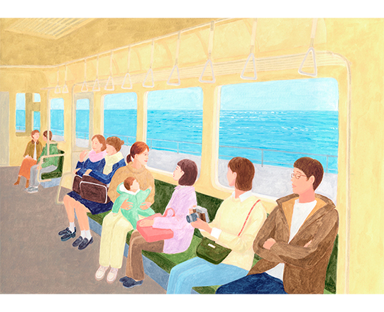 江ノ電 -もうすぐ春だね-　H275mm×W400mm / アクリル絵具